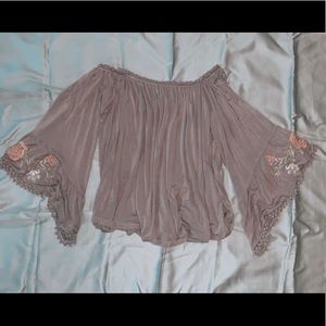 light purplish grayish off the shoulders